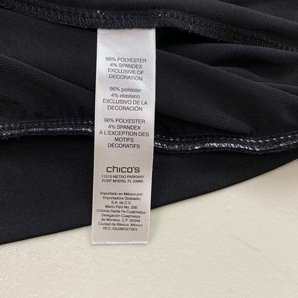 Chicos 2 Cold Shoulder Top Solid Black White Contrast Blouson Going Out Large - Picture 12 of 13